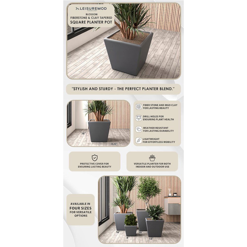 Blossom Series Poly Stone Planter in Dark Grey 17 Dia, 16 High. Picture 15