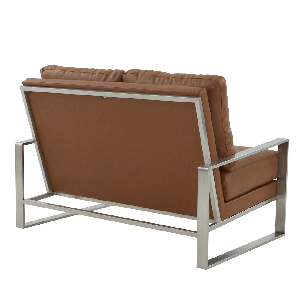 Jefferson Contemporary Modern Faux Leather Loveseat With Silver Frame. Picture 5