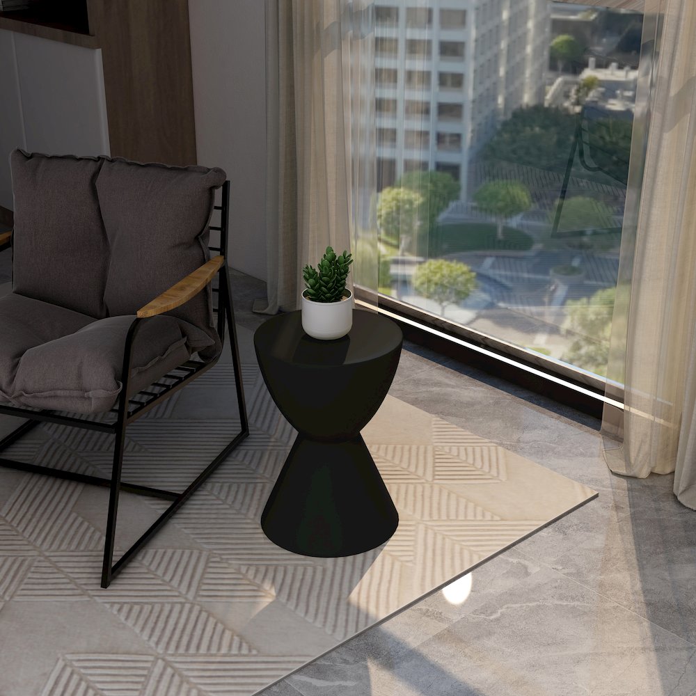 Loft Collection Fiberglass Outdoor Side Table in Black. Picture 4