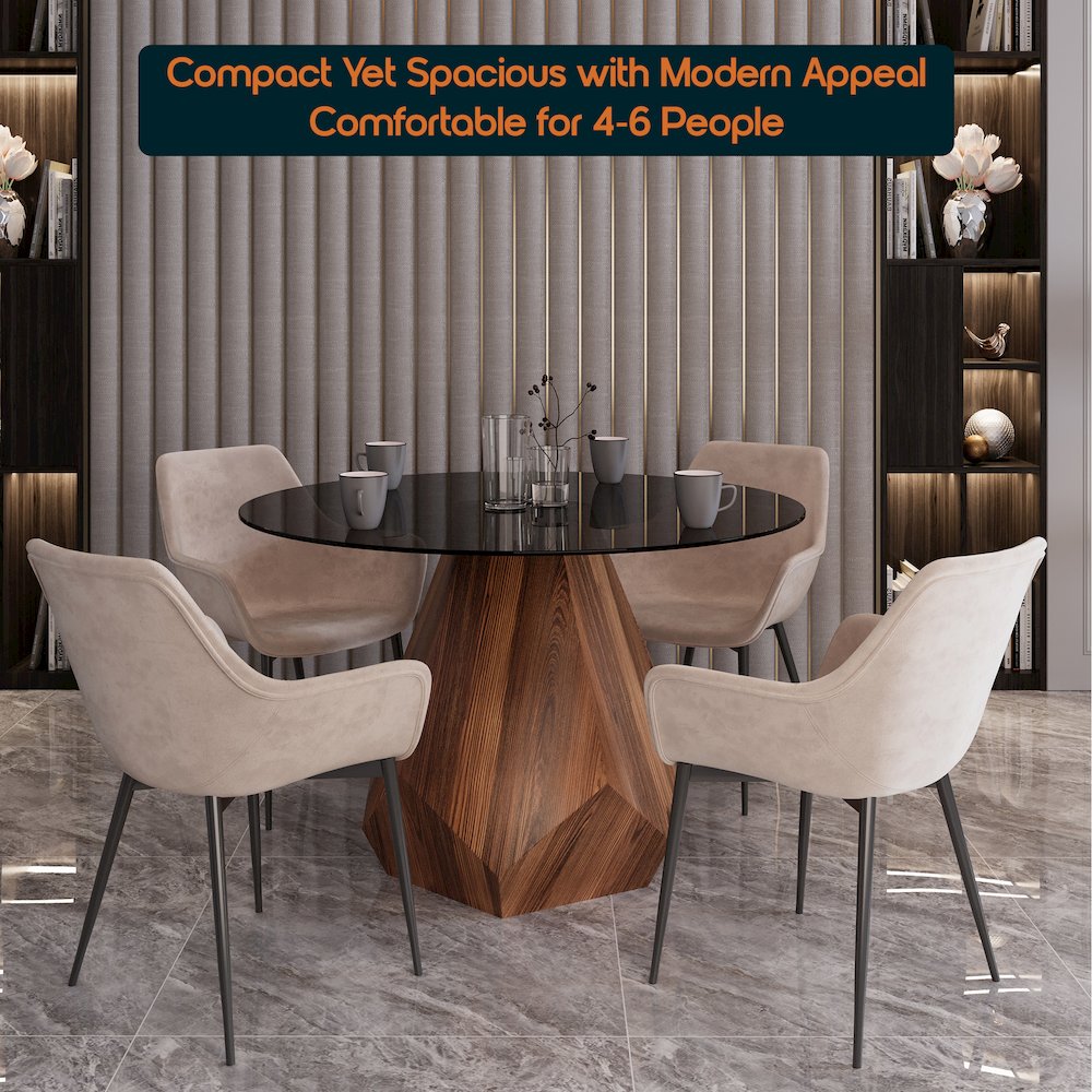 Nebo Modern Dining Table in Walnut Base with BLack Glass Top. Picture 2