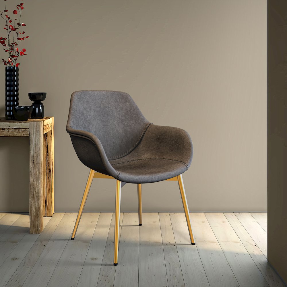 Markley Modern Leather Dining Arm Chair With Gold Metal Legs Set of 2. Picture 16