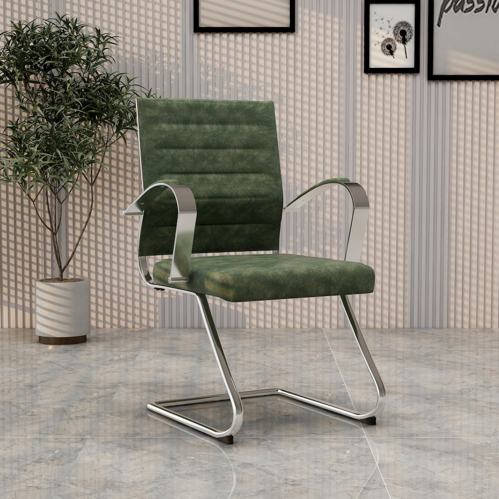 Benmar Home Leather Guest Office Chair in Green. Picture 15