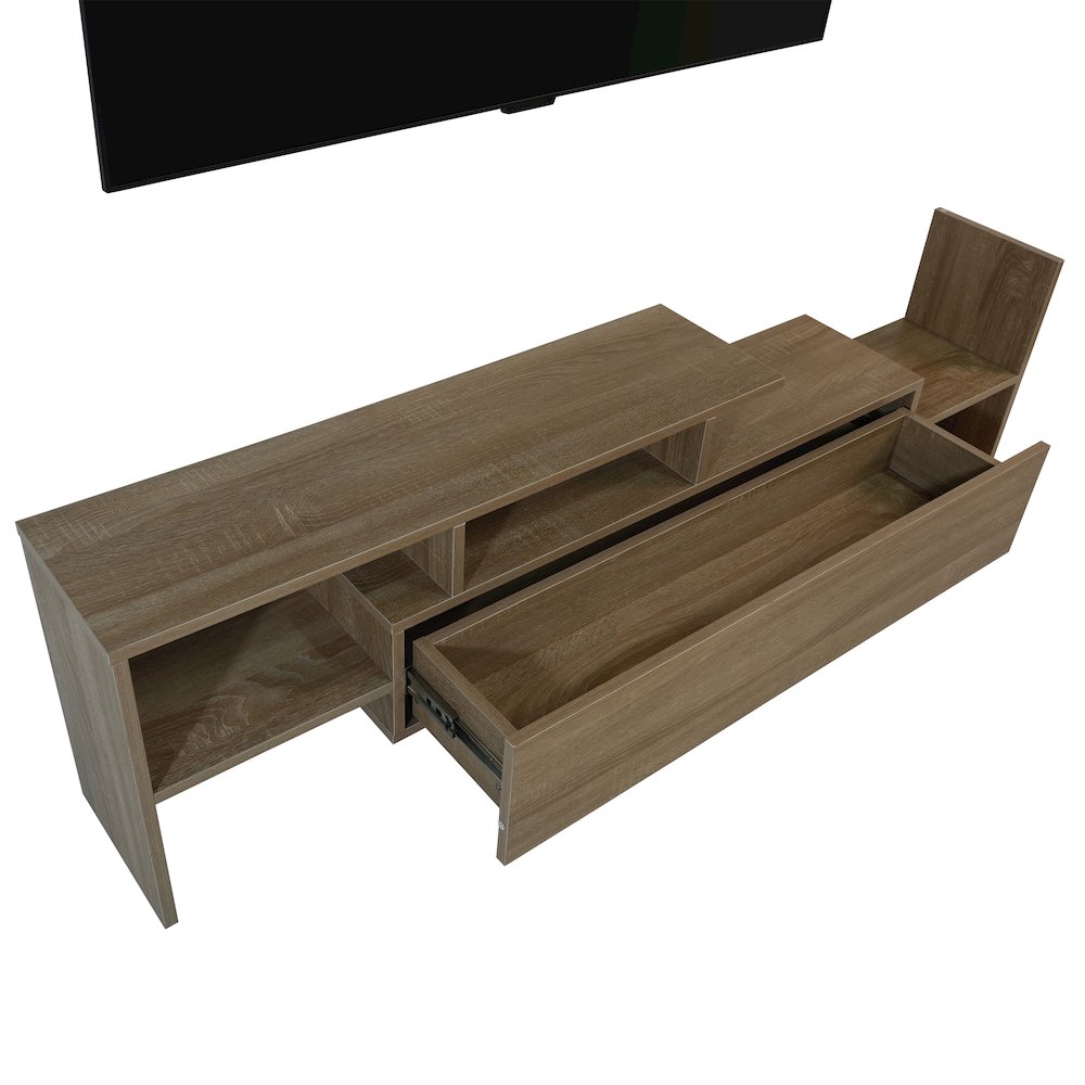 Surrey Modern TV Stand with MDF Shelves and Bookcase in Oak Wood. Picture 16