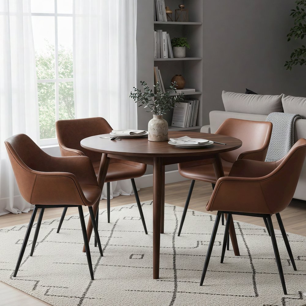 Markley Modern Leather Dining Arm Chair With Metal Legs. Picture 14