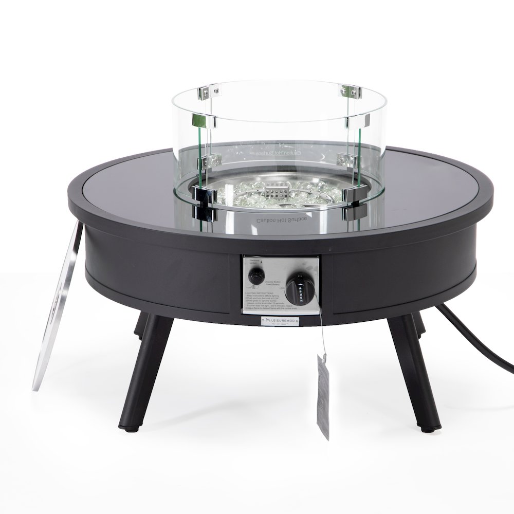 Walbrooke Outdoor Patio Aluminum Round Fire Pit Side Table. Picture 2