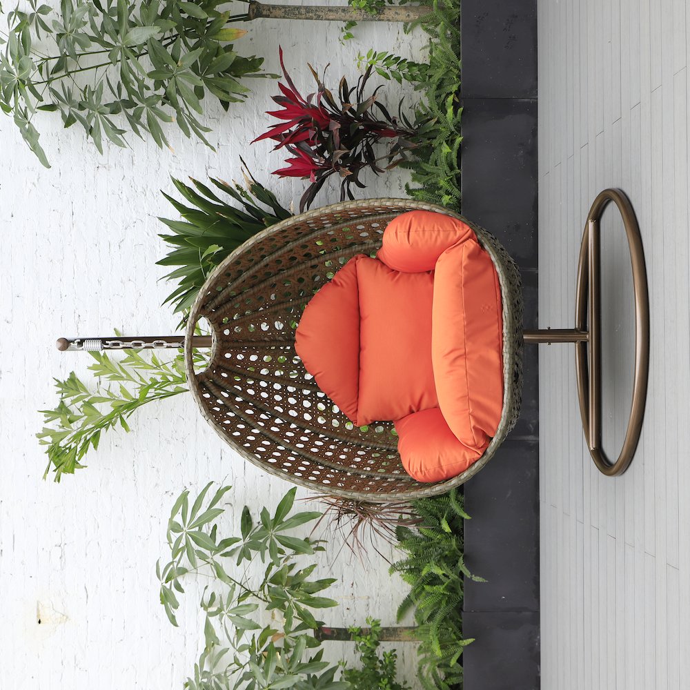 Beige Wicker Hanging Egg Swing Chair. Picture 7
