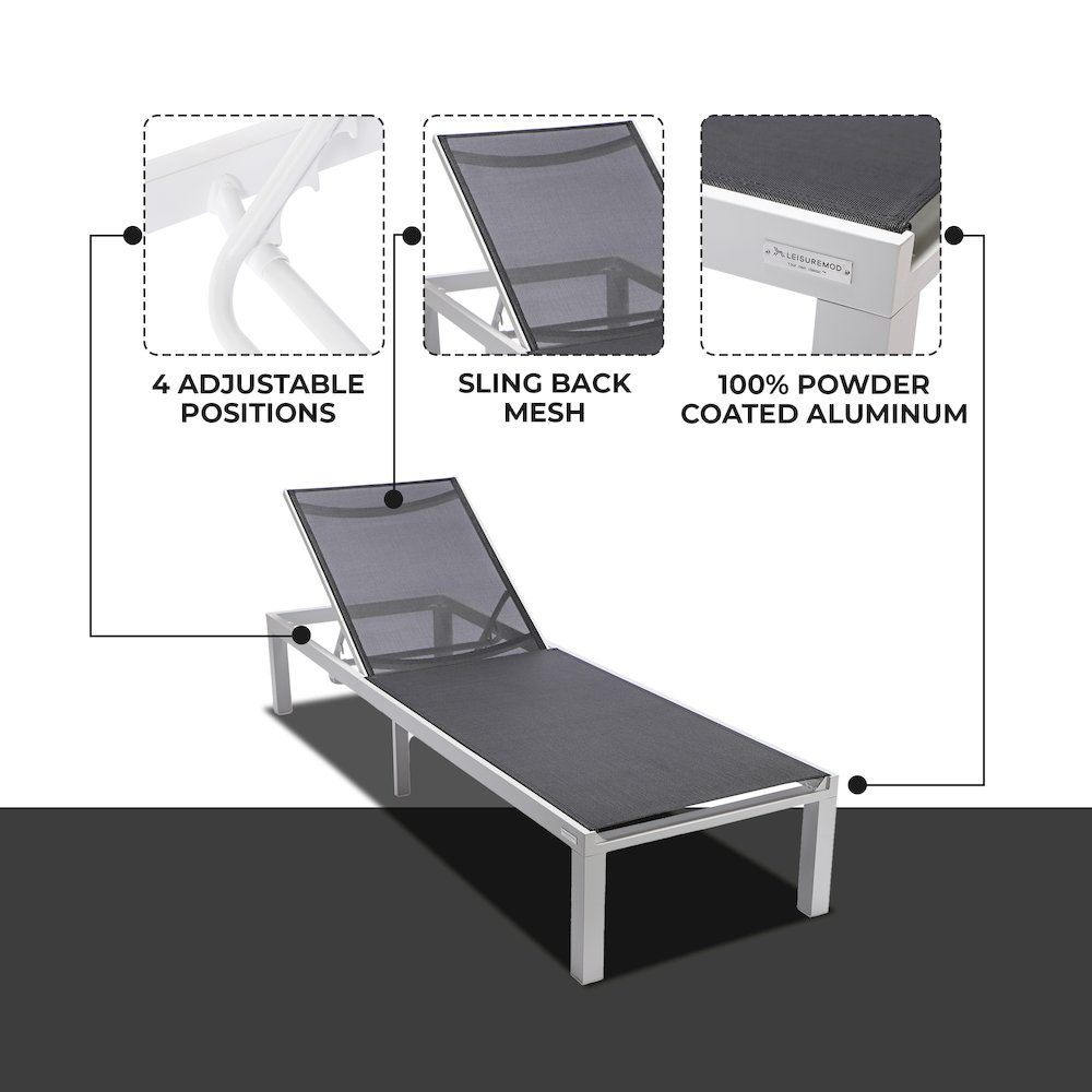 Marlin Patio Chaise Lounge Chair With White Aluminum Frame. Picture 6