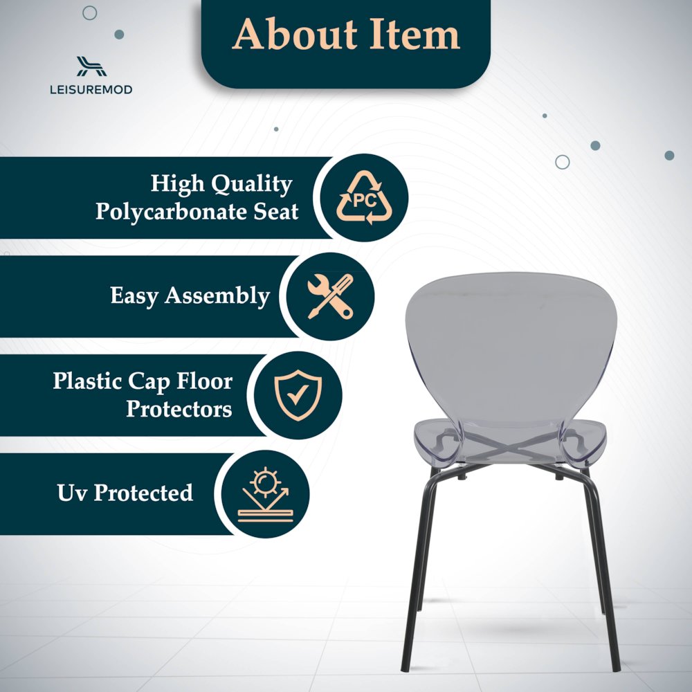 Modern Oyster Transparent Side Chair in Black Base. Picture 10