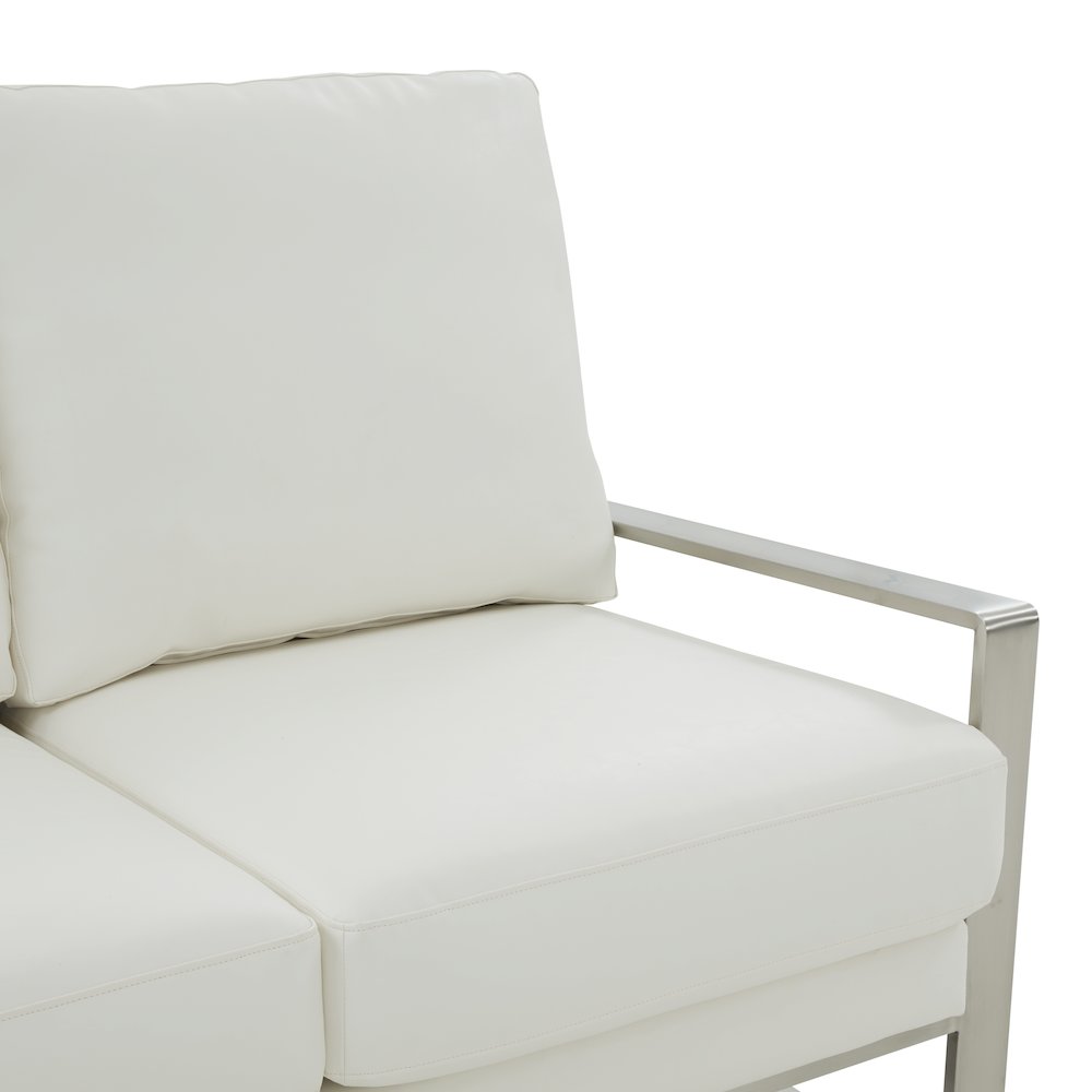 Jefferson Contemporary Modern Faux Leather Loveseat With Silver Frame. Picture 6