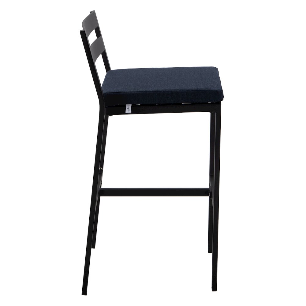 Chelsea Collection Modern Aluminum Chair in black with Blue Cushions - Set of 2. Picture 20