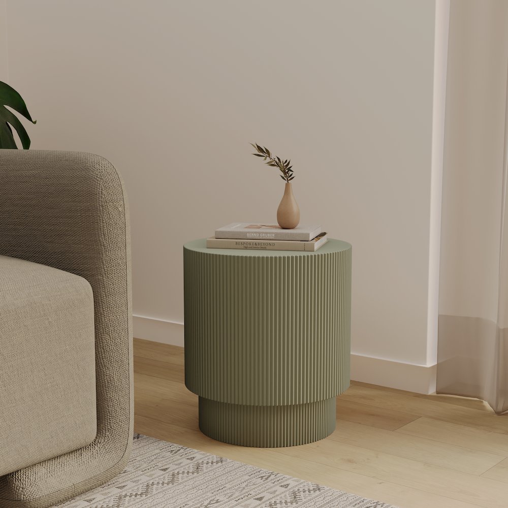 Eden Collection Fiberglass Outdoor Side Table in Olive Green. Picture 8