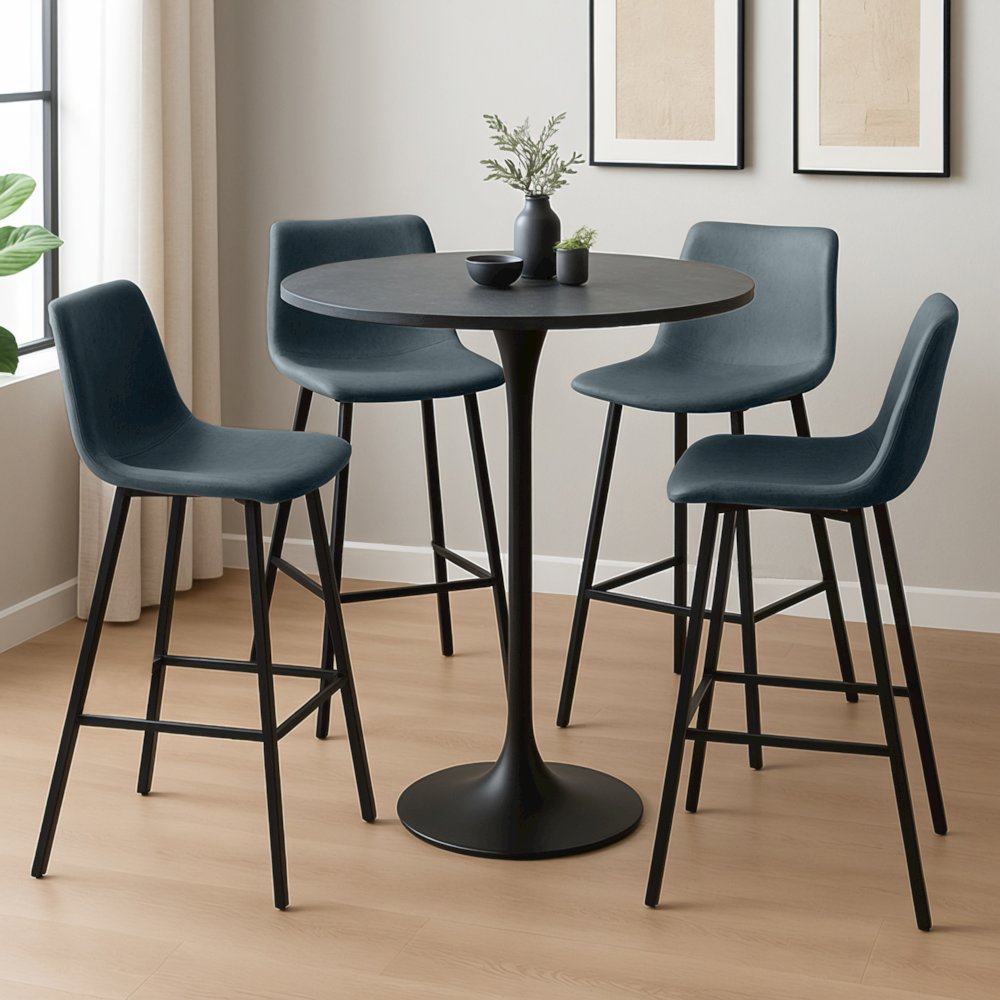Elland Modern Upholstered Leather Bar Stool With Iron Legs & Footrest. Picture 10