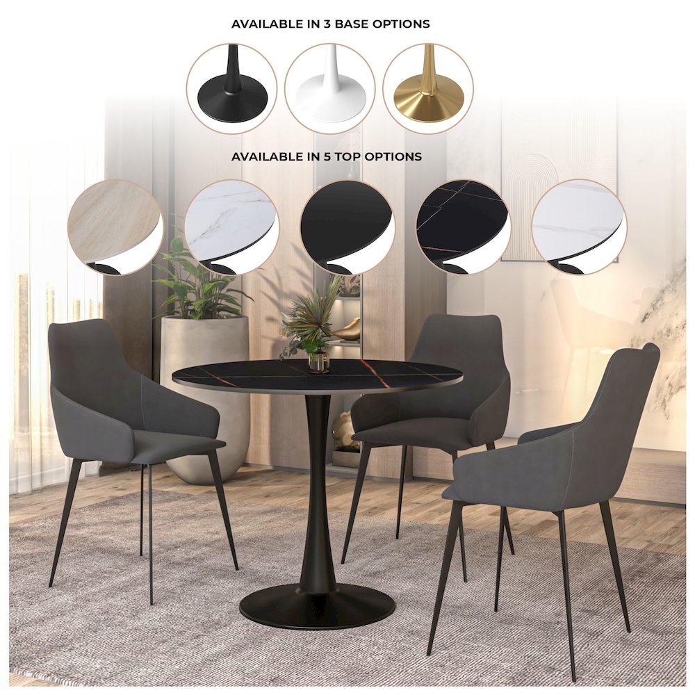 Bristol 31" round dining table Black base with Black Sintered stone Top. Picture 22