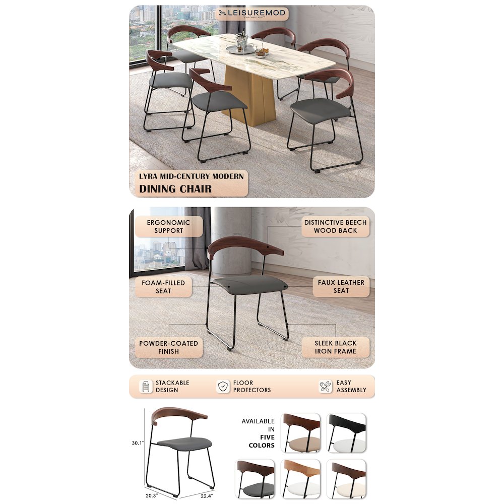 Lyra Collection Modern Chair in Black Walnut Color back and Black Seat. Picture 7