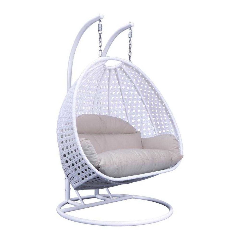 White Wicker Hanging 2 person Egg Swing Chair. Picture 5
