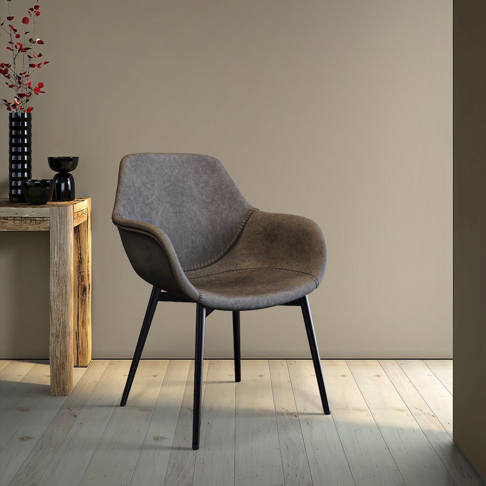 Markley Modern Leather Dining Arm Chair With Metal Legs. Picture 21
