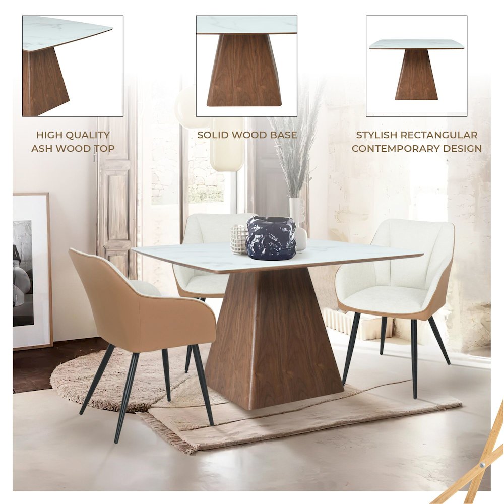 Modern Dining Wooden Square Dining Table Walnut With Marbled Top. Picture 19
