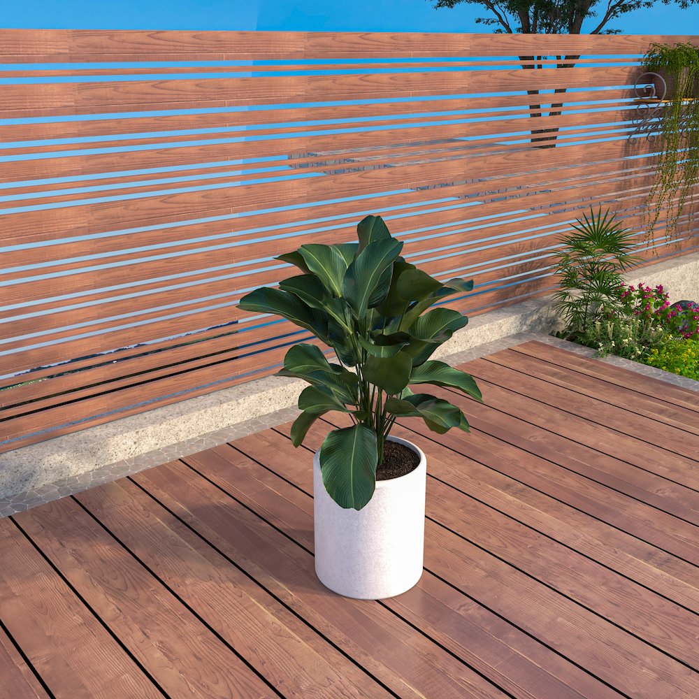 Tundra Series Poly Stone cylindrical Shape Planter in White 12" Dia, 14.2" High. Picture 3