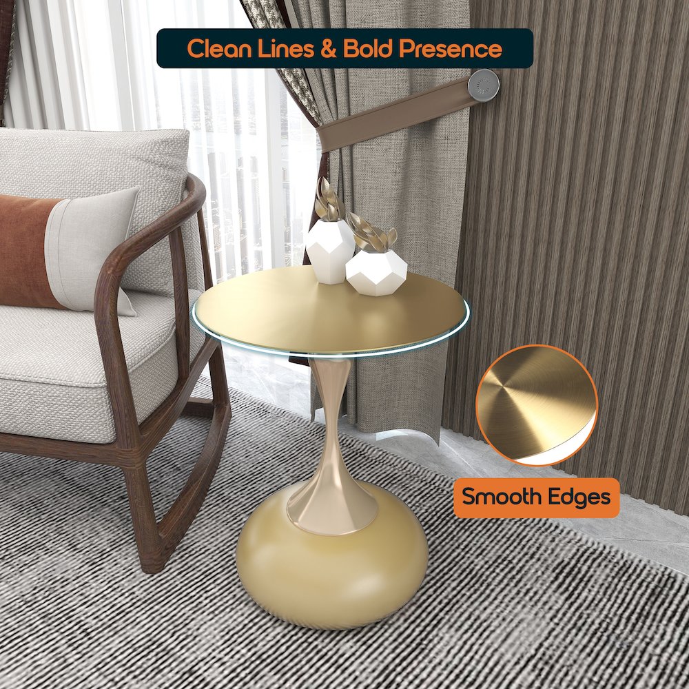 Savoy Collection Modern End Table In Gold With Gold Top. Picture 8