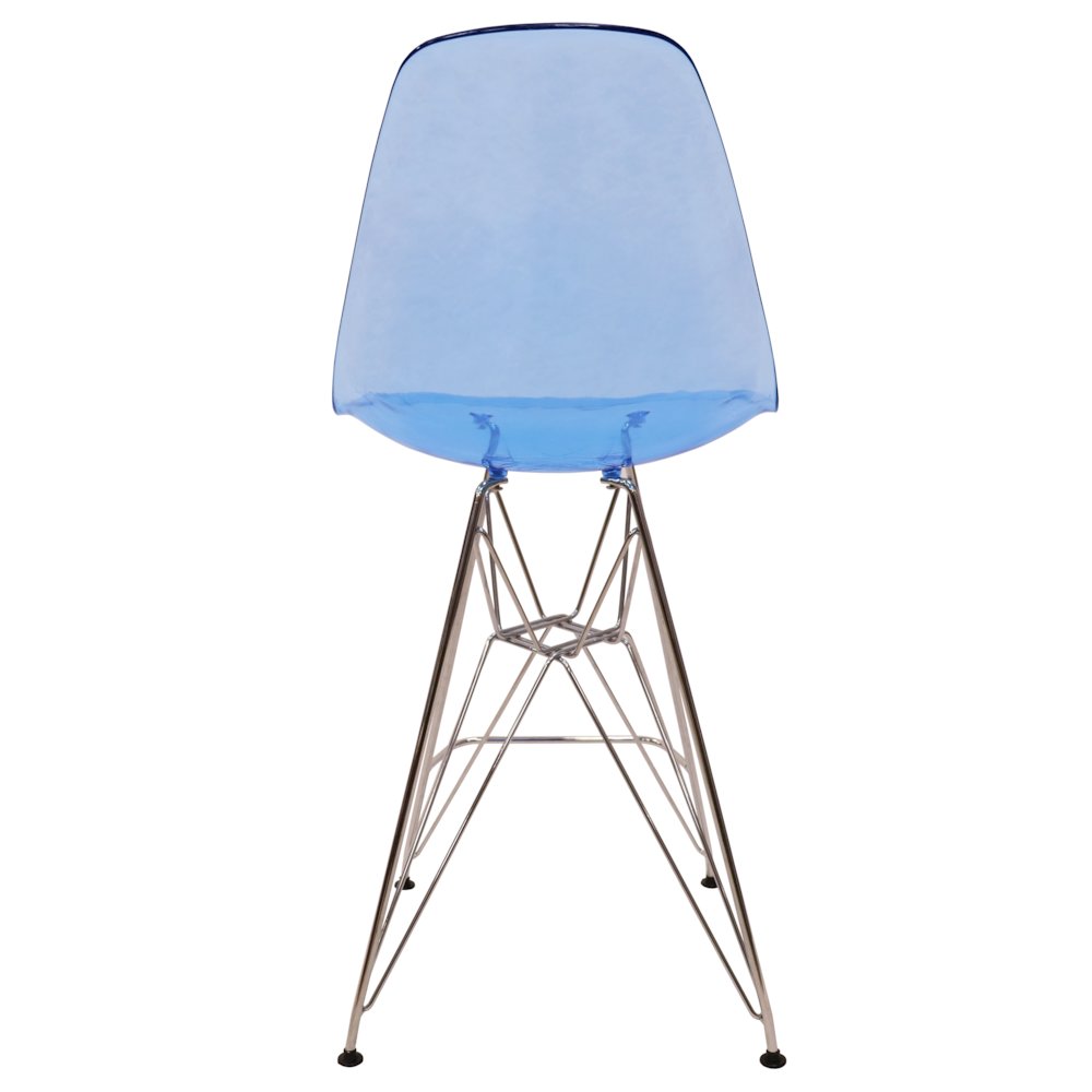 Cresco Modern Acrylic Barstool with Chrome Base and Footrest in Transparent Blue. Picture 5
