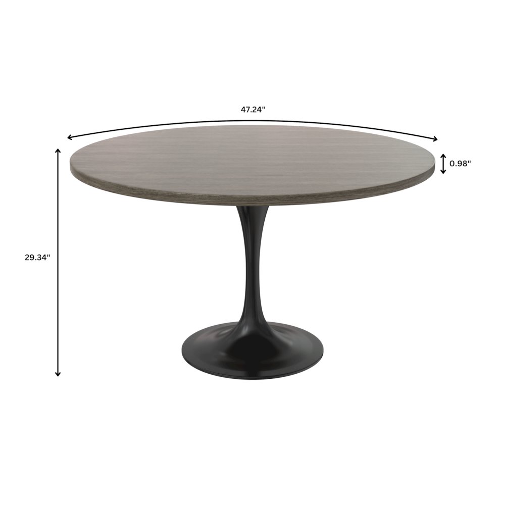 Verve Collection 48 Round Dining Table, Black Base with Dark Maple MDF Top. Picture 5