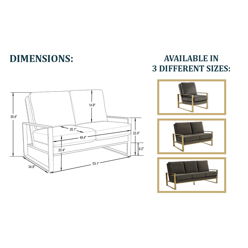 Jefferson Contemporary Modern Velvet Loveseat With Gold Frame. Picture 10