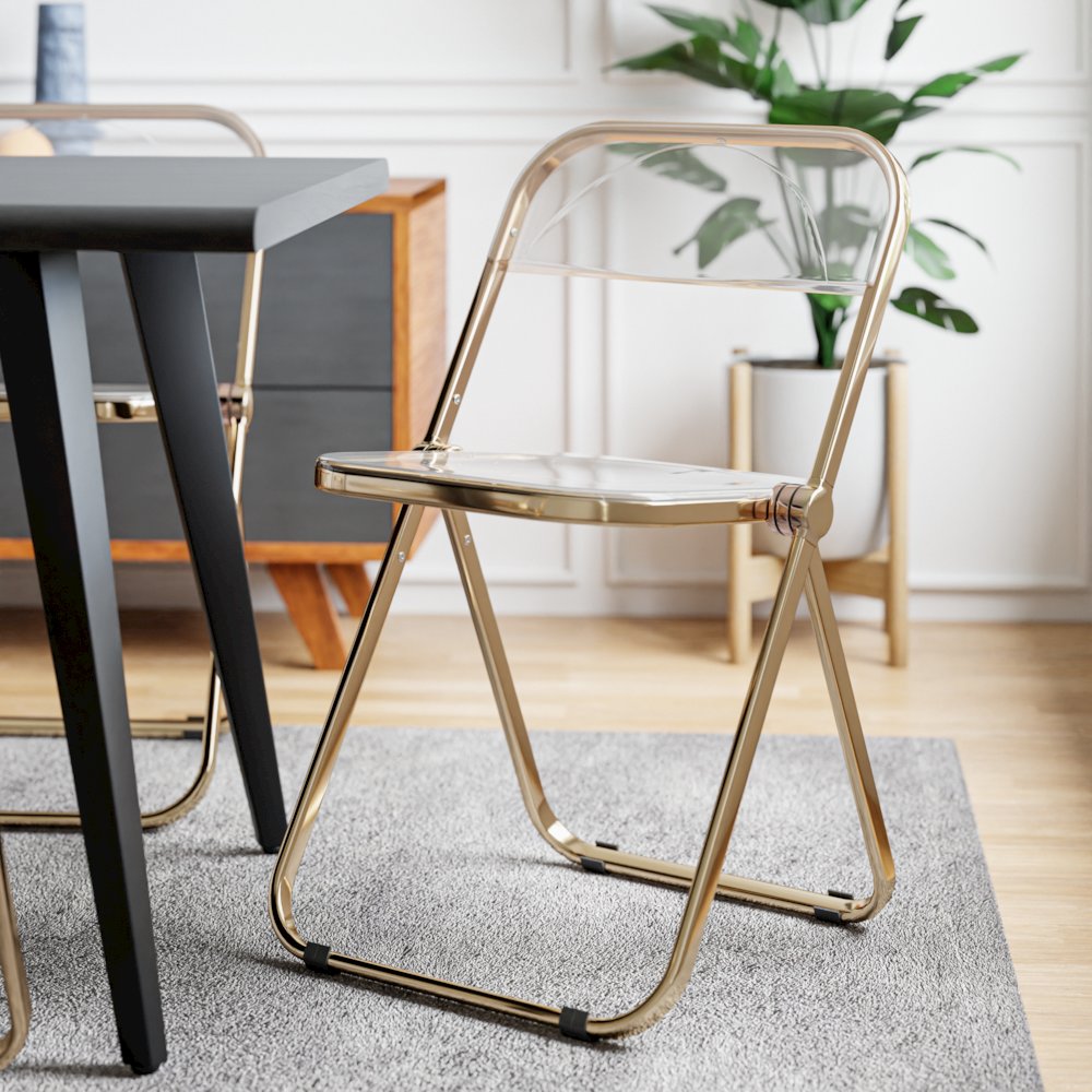 Lawrence Acrylic Folding Chair With Gold Metal Frame. Picture 2