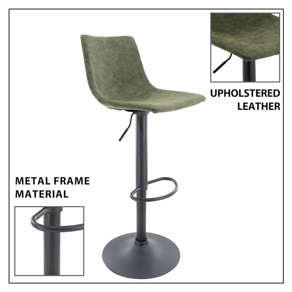 Tilbury Modern Adjustable Bar Stool in Olive Green. Picture 16