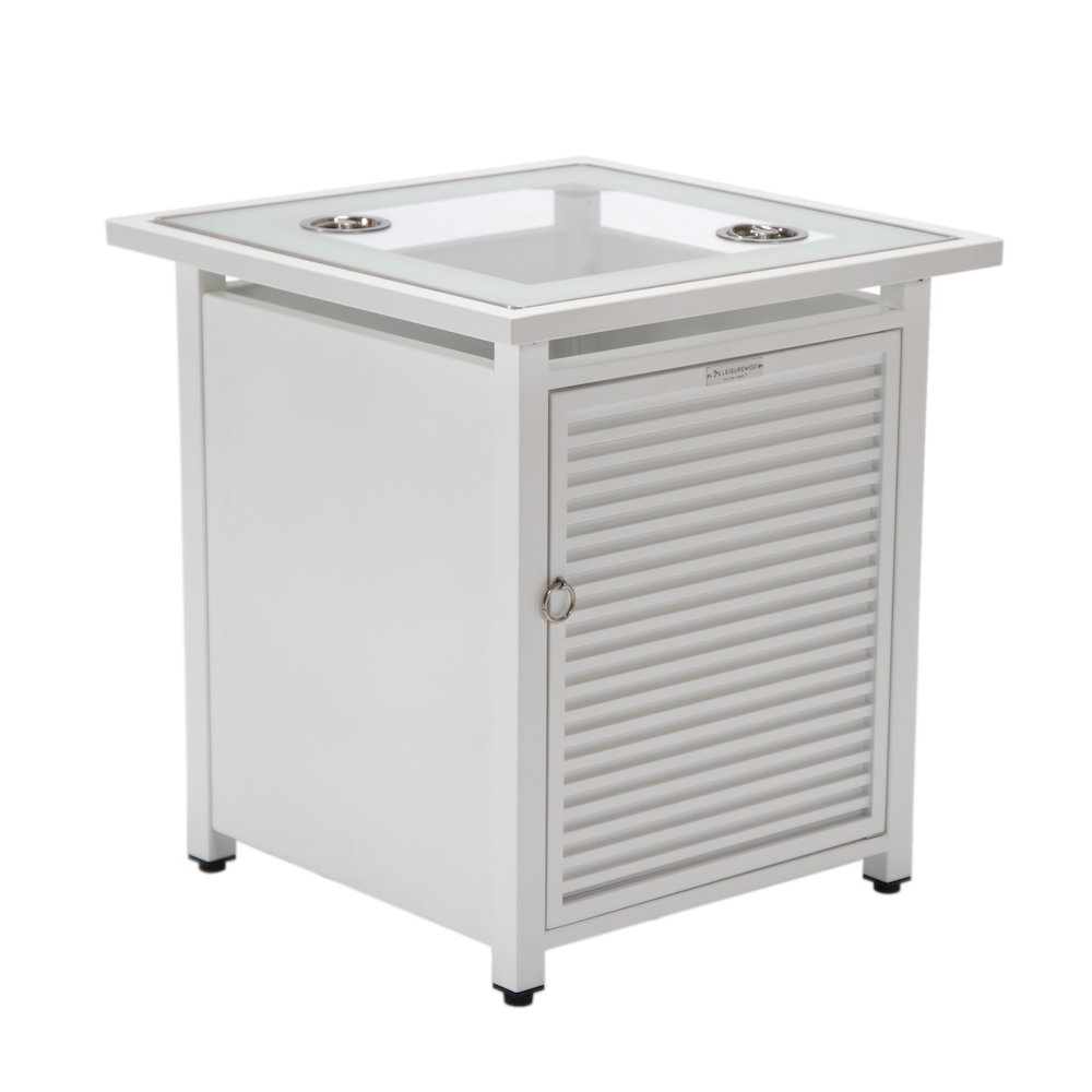 Walbrooke Patio Square Fire Pit and Tank Holder with Slats Design in White. Picture 15
