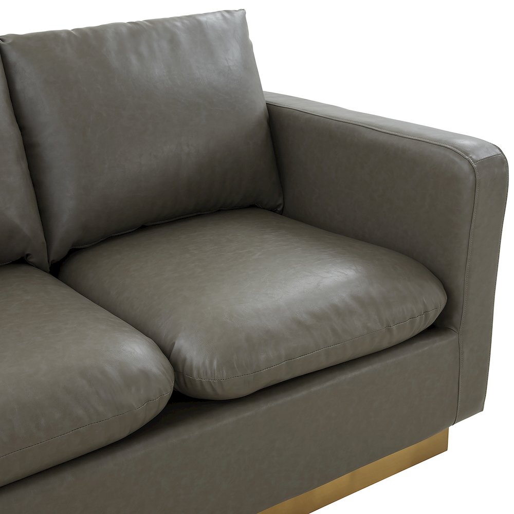 Nervo Modern Mid-Century Upholstered Leather Loveseat with Gold Frame. Picture 5