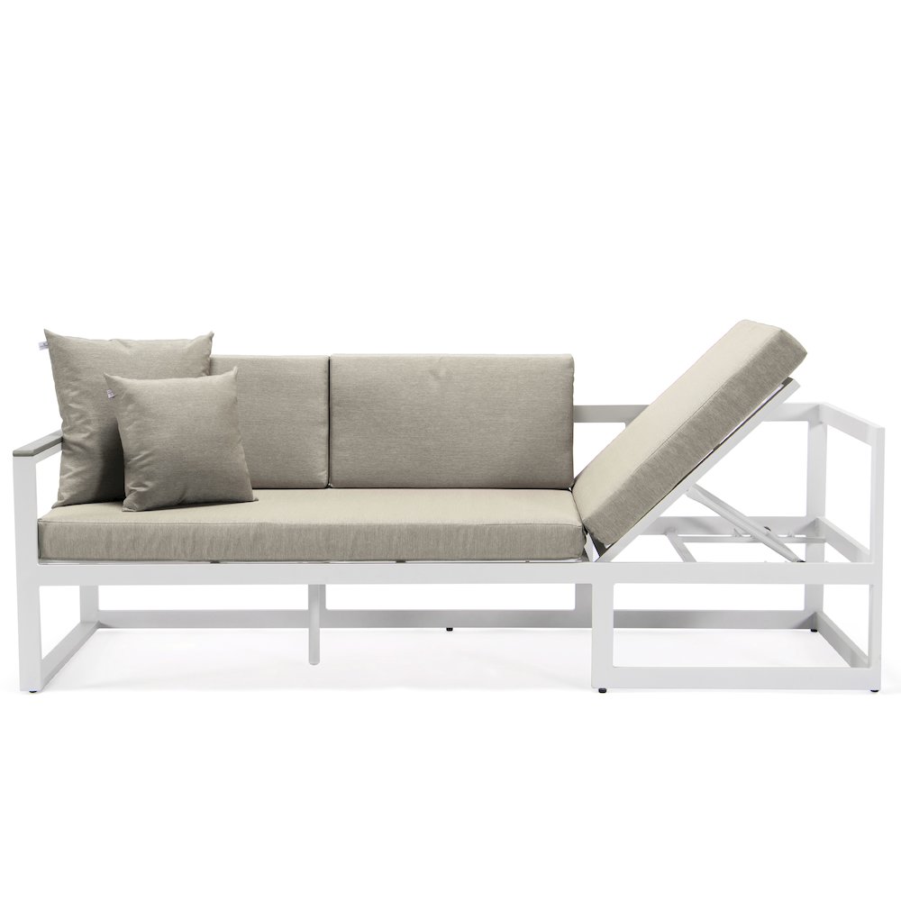 Chelsea White Sectional With Adjustable Headrest & Coffee Table With Cushions. Picture 7