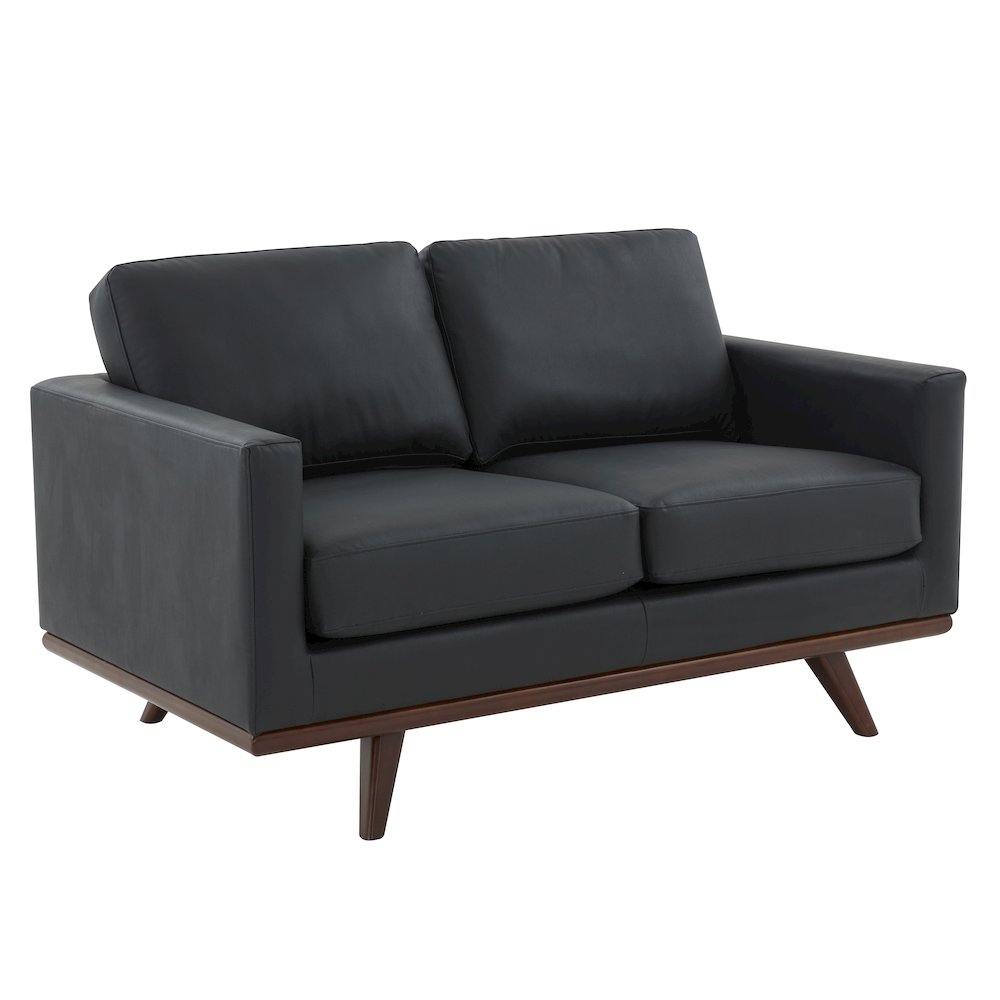 Chester Modern Leather Loveseat With Birch Wood Base. Picture 1