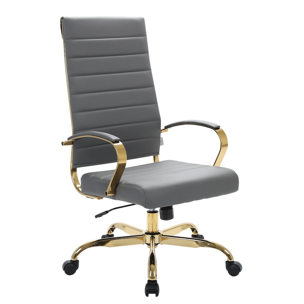 Benmar High-Back Leather Office Chair With Gold Frame. Picture 4