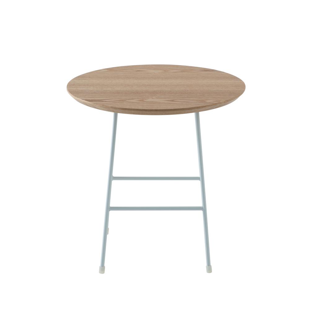 Rossmore Mid Century Modern Round Side Table With White Steel Frame. Picture 5