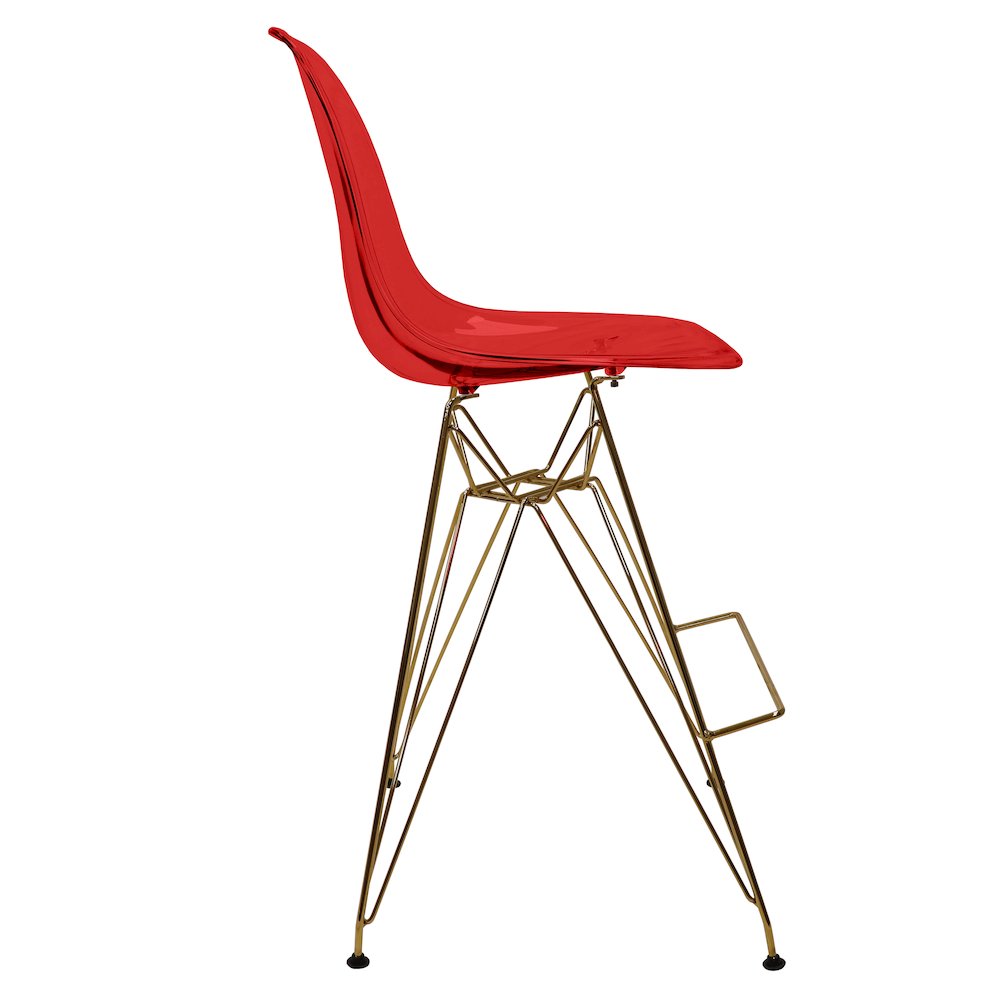 Cresco Counter Height Chair With Eiffel Gold Base In Transparent Red. Picture 4