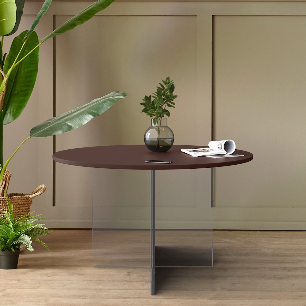 Valore Collection 28" Acrylic Side Table With Walnut Top. Picture 3