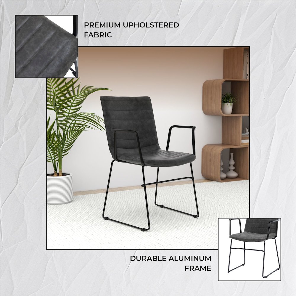 Zylar Series Office Guest Arm Chair in Charcoal Leather. Picture 13