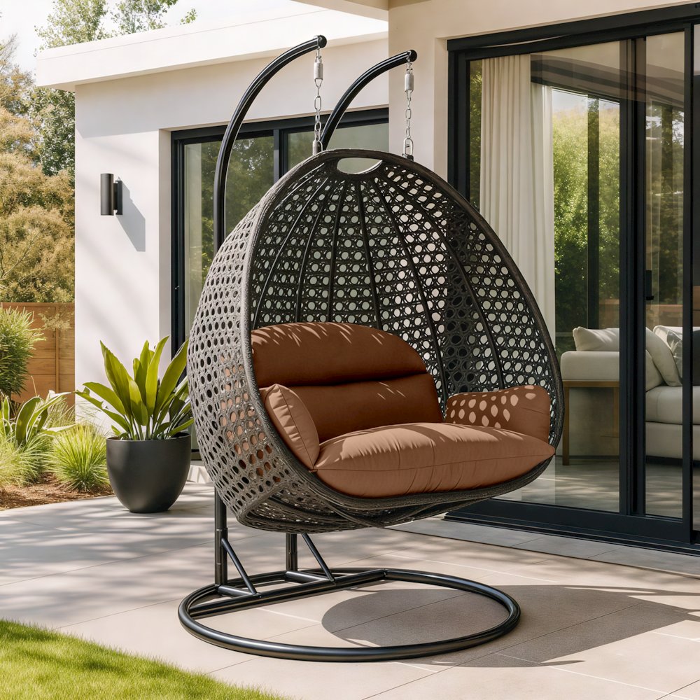 Charcoal Wicker Hanging 2 person Egg Swing Chair. Picture 9