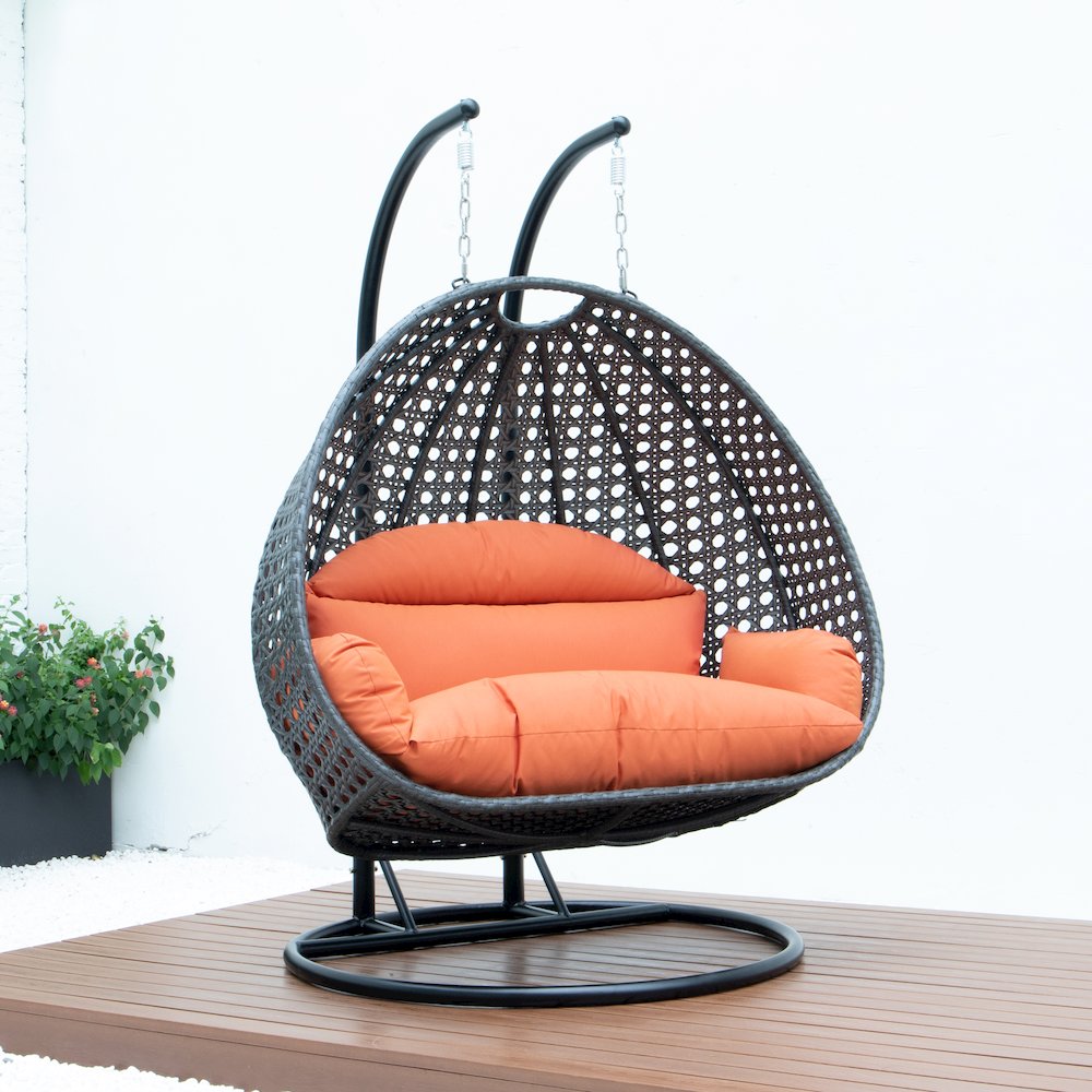 Charcoal Wicker Hanging 2 person Egg Swing Chair. Picture 5