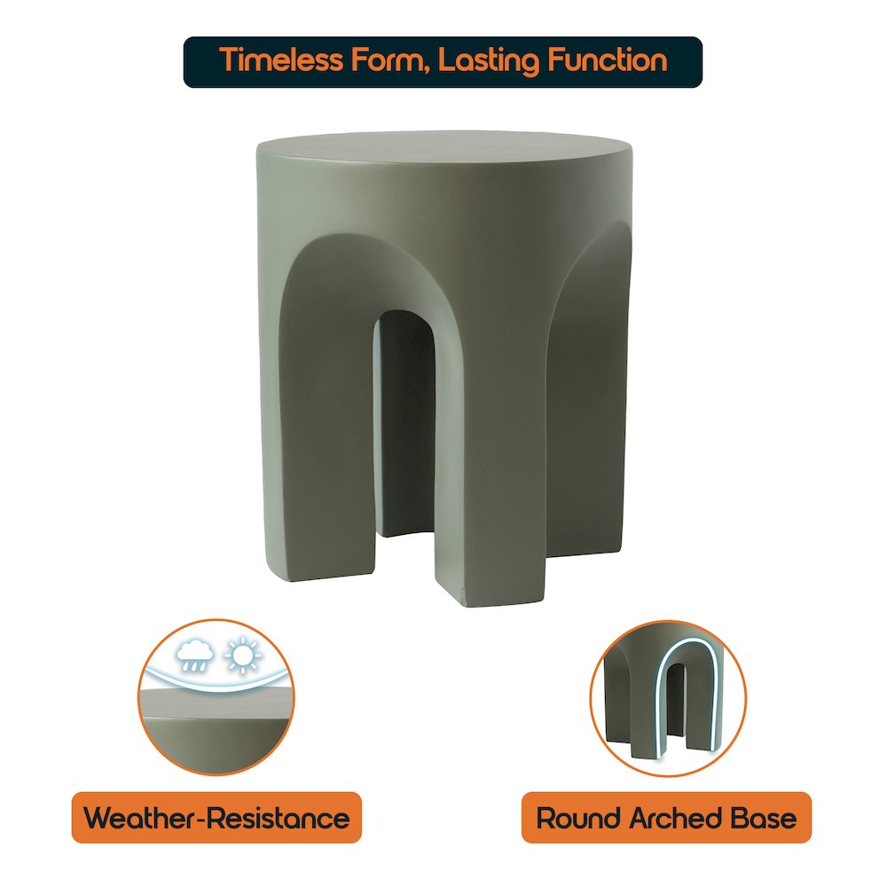 Crus Collection Fiberglass Outdoor Side Table in Grey. Picture 15