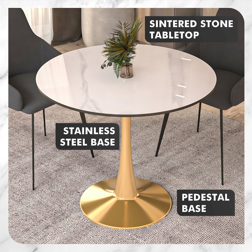 Bristol 35" round dining table Gold base with White Sintered stone Top. Picture 20