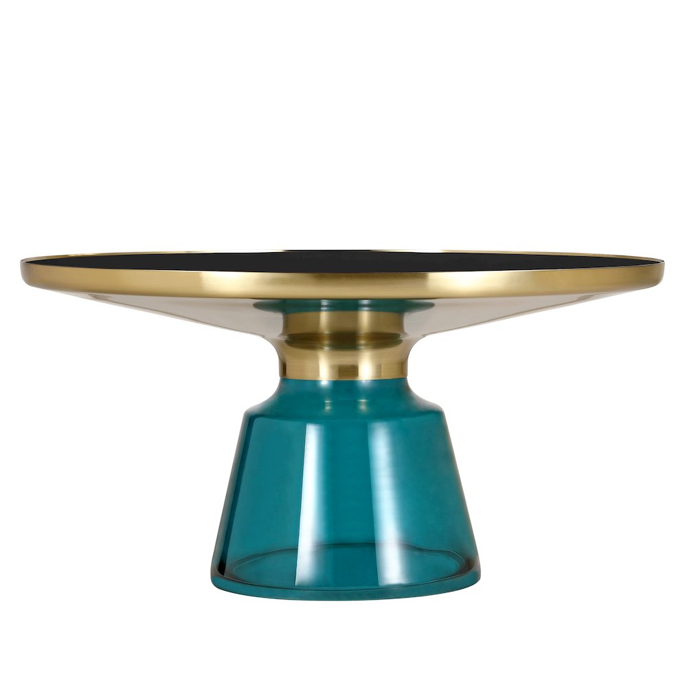 Tully Collection Glass Coffee Table Blue glass, Gold Rim with Black Glass top. Picture 12