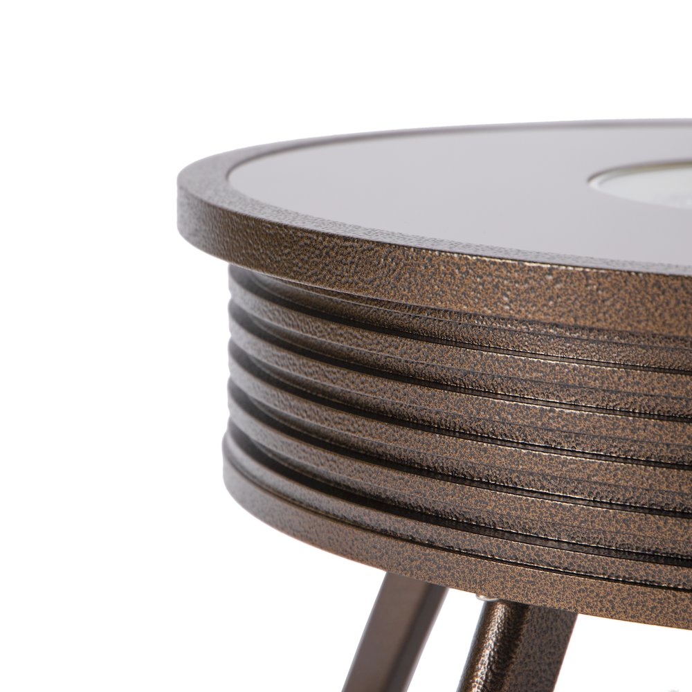 Walbrooke Outdoor Patio Aluminum Round Slats Design Fire Pit Side Table. Picture 11