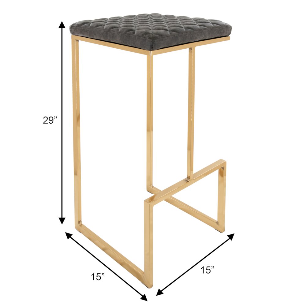 Quincy Quilted Stitched Leather Bar Stools With Gold Metal Frame. Picture 10