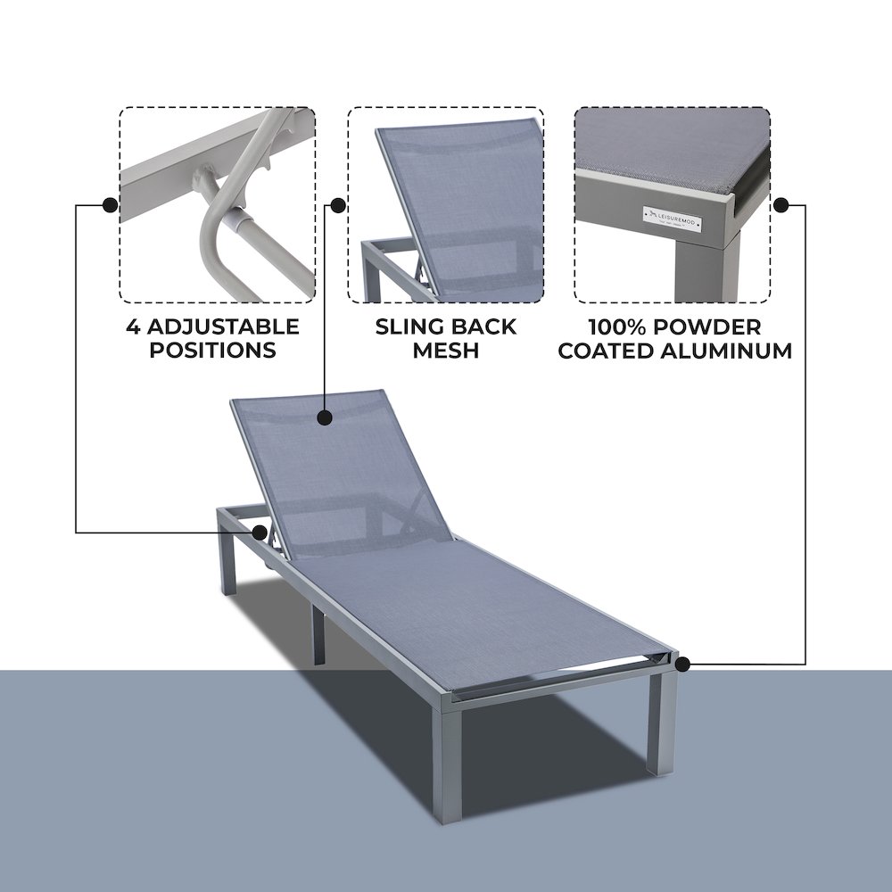 Marlin Patio Chaise Lounge Chair With Grey Aluminum Frame. Picture 7