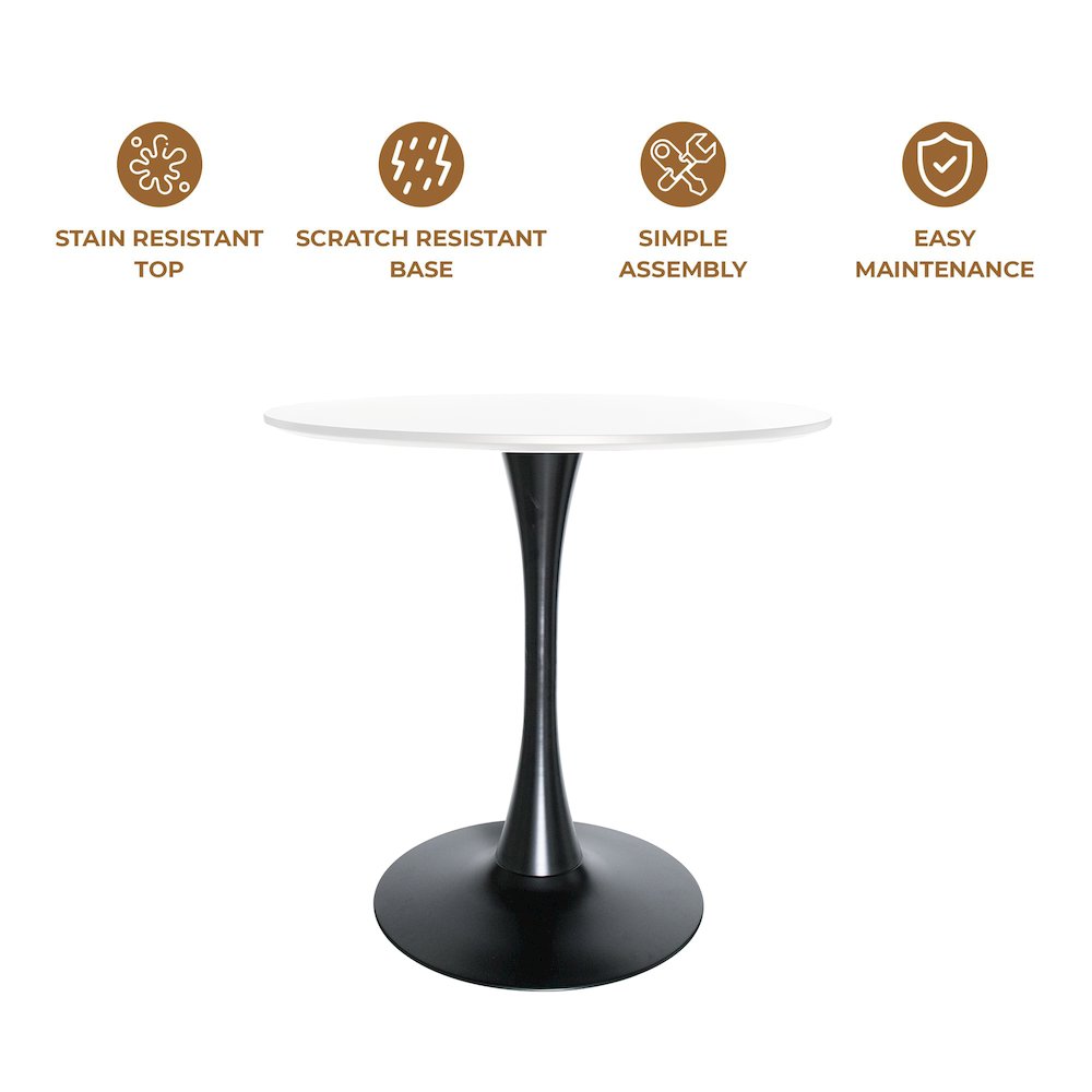 Leisyremod Bristol 27" Round Dining Table Black base with White top. Picture 17