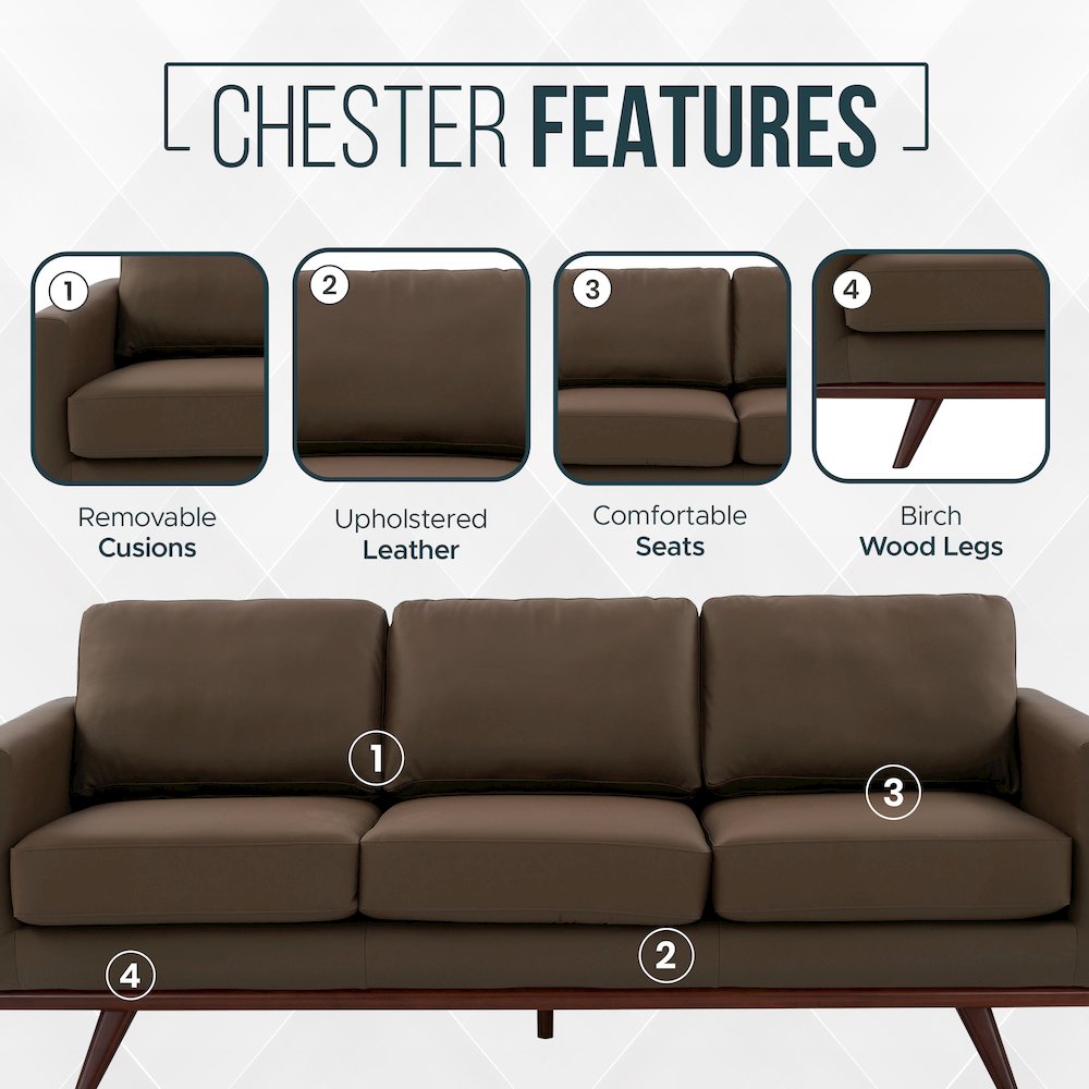 Chester Modern Faux Sofa in Taupe Leather. Picture 6