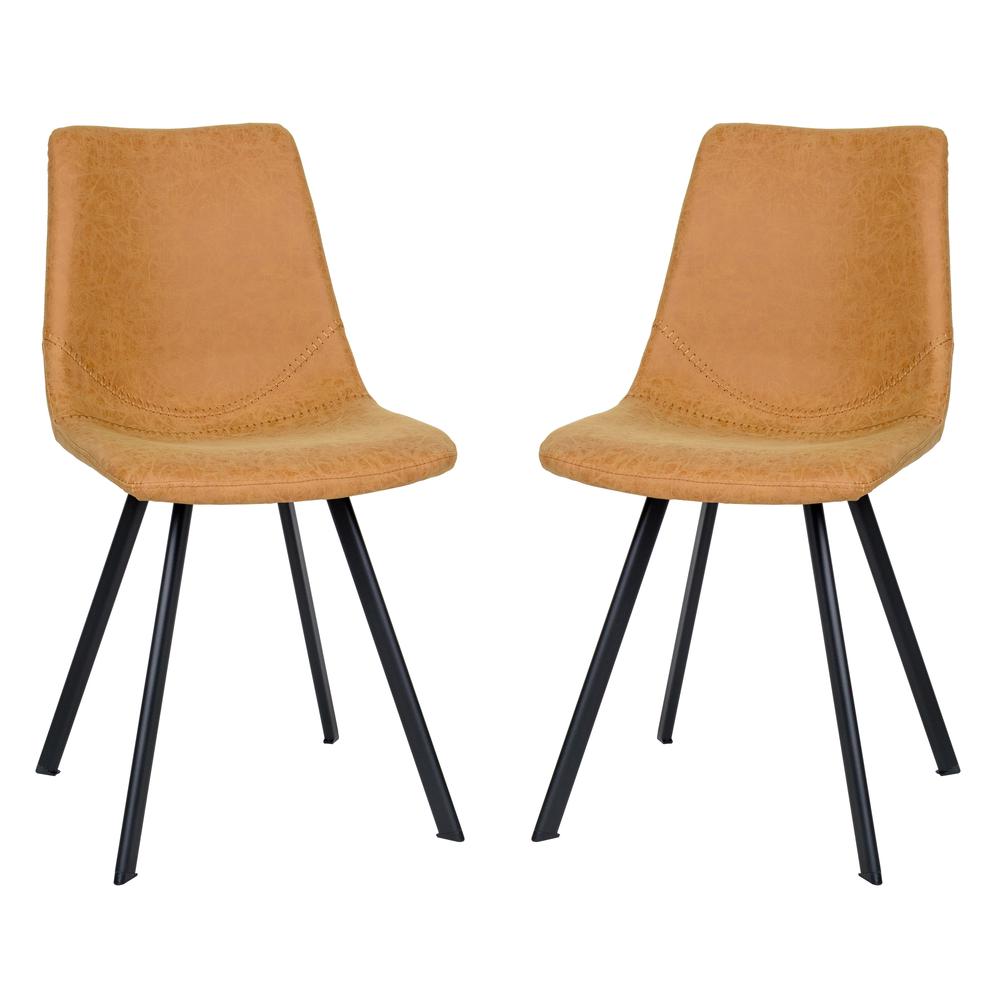 Markley Modern Leather Dining Chair With Metal Legs Set of 2. Picture 1