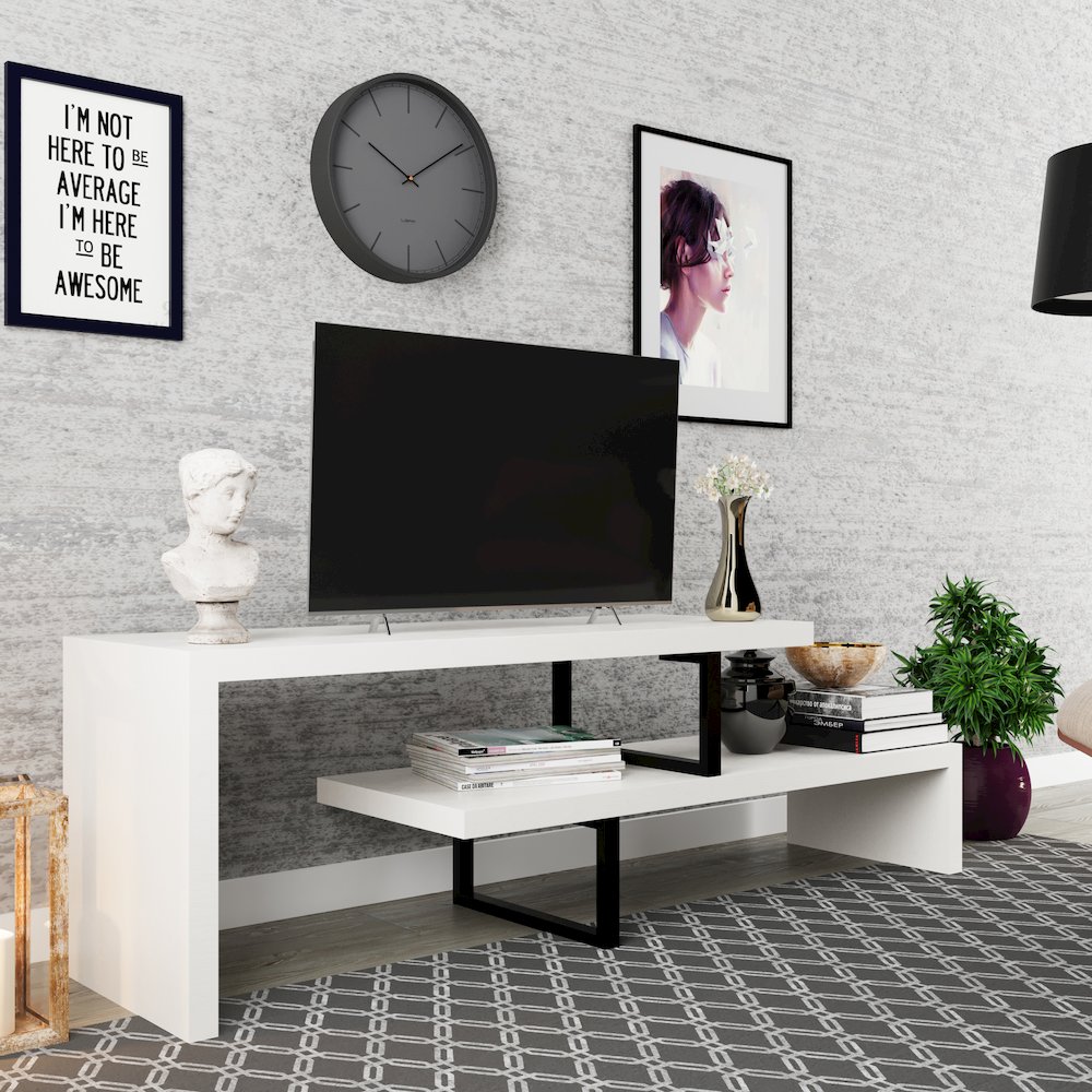 Orford Mid-Century Modern TV Stand in White. Picture 8