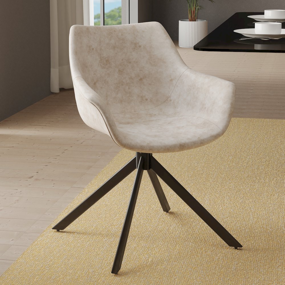 Markley Modern Leather Dining Swival Arm Chair in Taupe. Picture 14